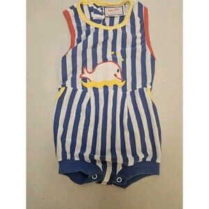 Vintage Spin Offs Baby Whale One Piece Romper Striped 24 Months Doe-spun Co